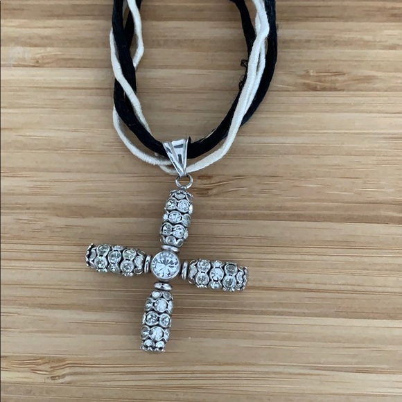 Silver cross pendant necklace on 2 tone rope - Picture 2 of 4